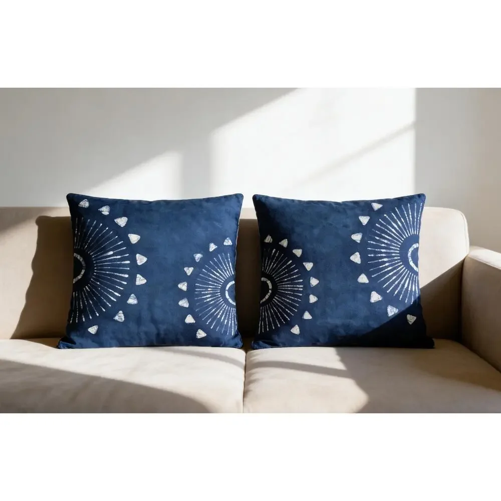 Handmade Botanical Pillow Cover | Indigo Batik Throw Pillow Cover